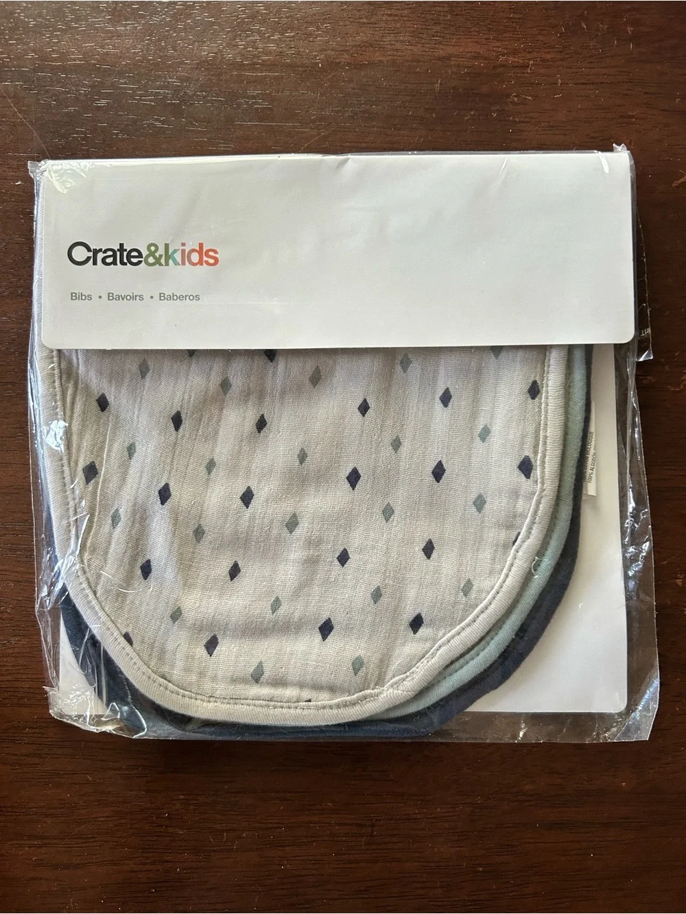 Crate&Barrel kids Neutral Dot Muslin Bib Set - Gray, Navy, Mint